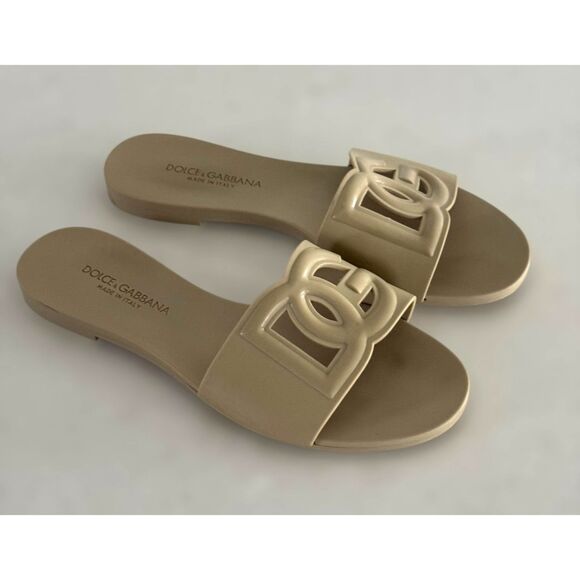Dolce & Gabbana Cream Interlock Logo Rubber Slides Sandals Size 37 - Picture 3 of 7